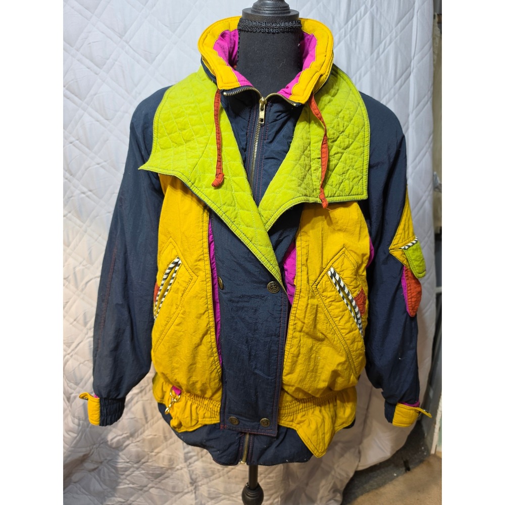 Vintage J Gallery Down Colorblock Ski Jacket 80s Neon Puffer Coat Small‎ READ
